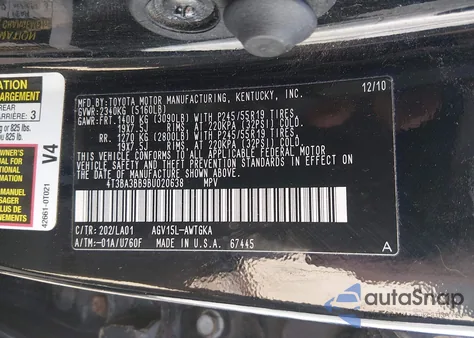 2011 Toyota Venza from USA, damaged, VIN 4T3BA3BB9BU020638